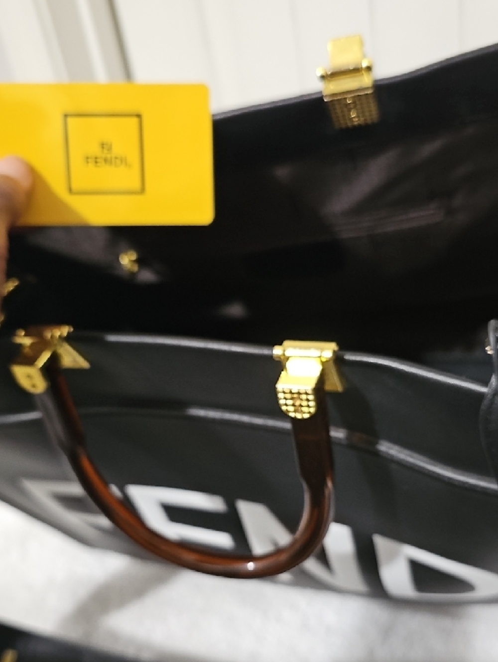 Fendi Black Leather Roma Logo Tote with Gold Accents - Picture 4 of 7